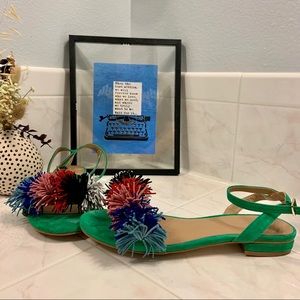 Anthropologie suede green fringe sandals sz 7.5